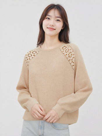 Kasmirski pulover s visokim ovratnikom i prorezanim uzorkom – 95% kašmir, dugi rukavi, jesen 2025