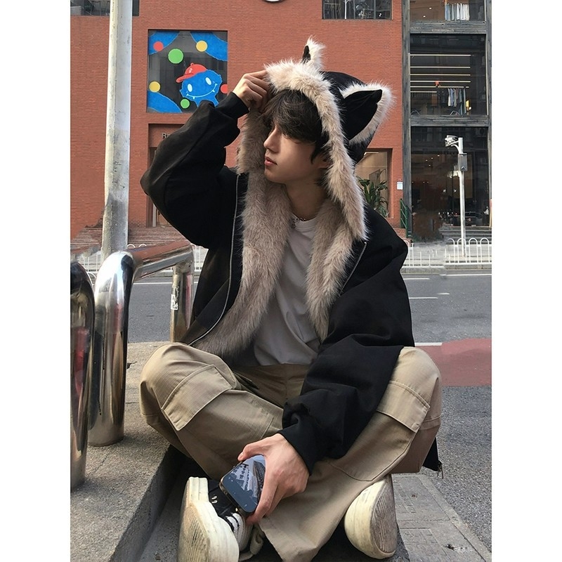 Ανδρικό καπιτονέ μπουφάν με κουκούλα, φερμουάρ και γέμισμα πολυεστέρα, πλαϊνές τσέπες