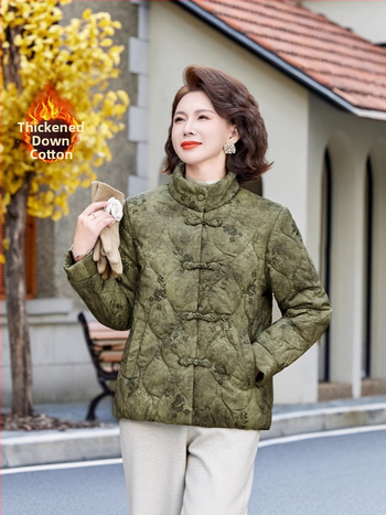 Moterų žiemos paltas su stovinčiu kaklu, gėlių raštas, fleece pamušalas, itin stora šiluma, užpildas: dirbtinis šilkas-pamatas