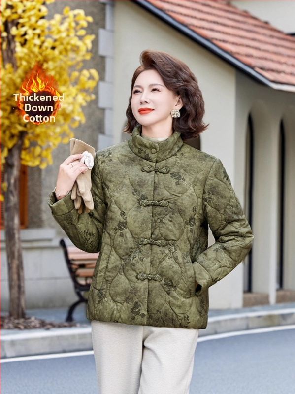 Moterų žiemos paltas su stovinčiu kaklu, gėlių raštas, fleece pamušalas, itin stora šiluma, užpildas: dirbtinis šilkas-pamatas