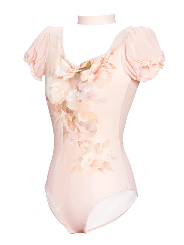 Body balet pentru femei – imprimeu cu flori rupte, material nylon, căptușeală poliester-viscoză, potrivit pentru balet și scenă