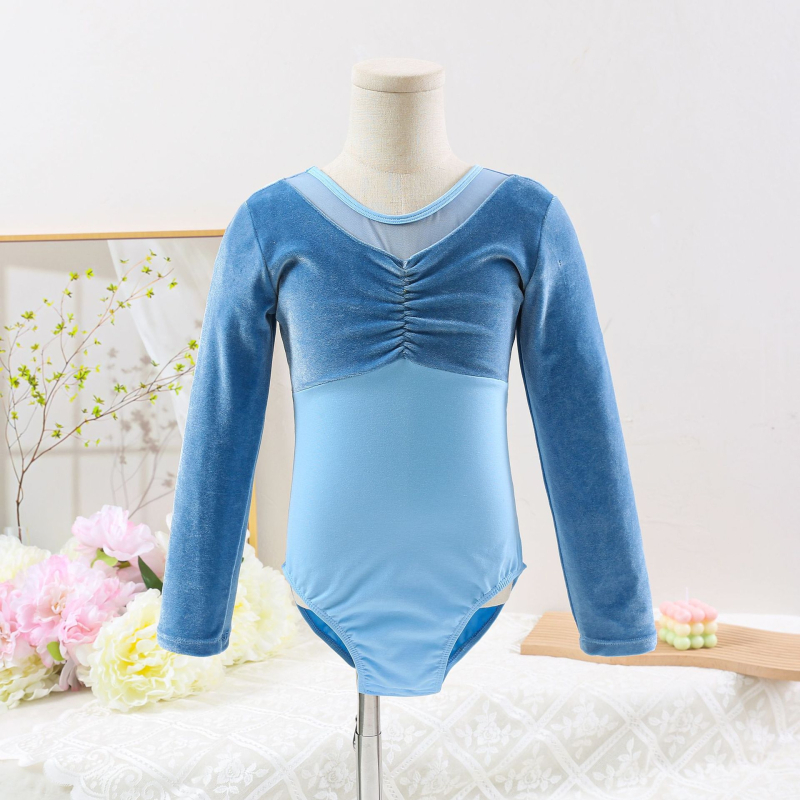 Dječji baletni trening kostim s dugim rukavima od korejskog velura, poliester tkanina, nježna obrada, stil 1628
