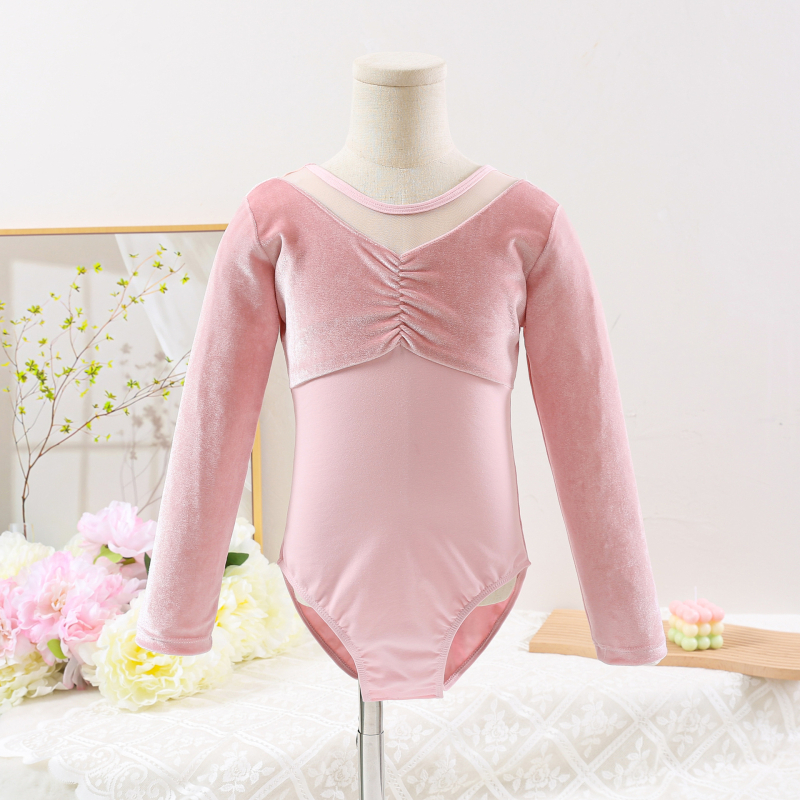 Dječji baletni trening kostim s dugim rukavima od korejskog velura, poliester tkanina, nježna obrada, stil 1628