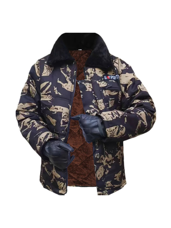 Мъжко памучно подплатено яке с камуфлажен принт, флисова подплата, полиестер пълнеж, закопчаване с цип