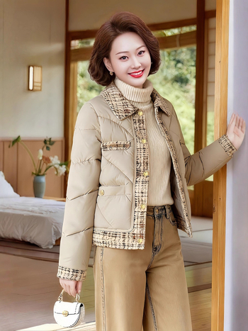 Ženski kaput s punjenjem od pamuka i poliestera, srednja duljina, rever, dugi rukavi, slobodni kroj