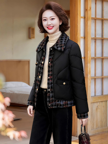 Ženski kaput s punjenjem od pamuka i poliestera, srednja duljina, rever, dugi rukavi, slobodni kroj