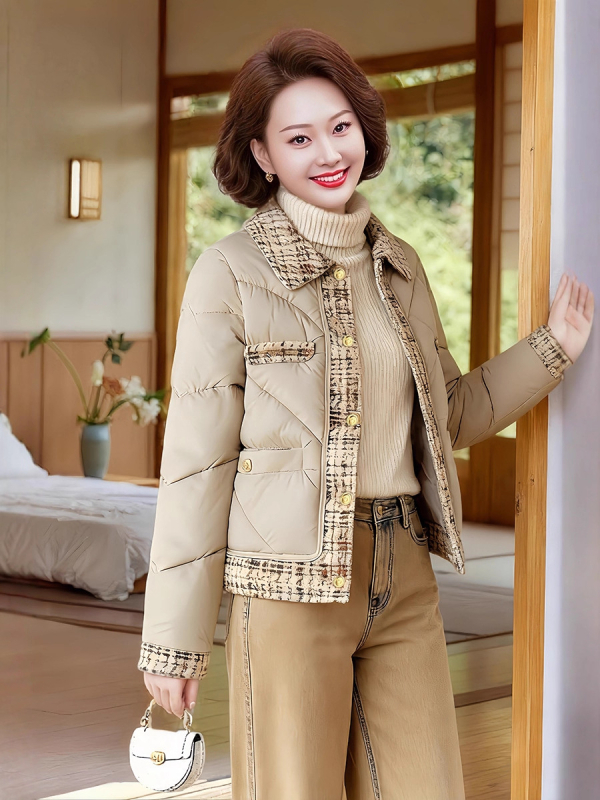 Ženski kaput s punjenjem od pamuka i poliestera, srednja duljina, rever, dugi rukavi, slobodni kroj