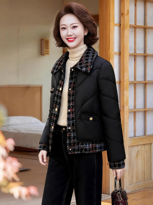 Ženski kaput s punjenjem od pamuka i poliestera, srednja duljina, rever, dugi rukavi, slobodni kroj