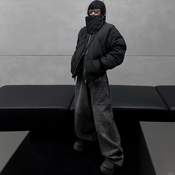 Унисекс яке с дебел пълнеж от полиестер и патчворк дизайн, свободен силует, цип, зимно