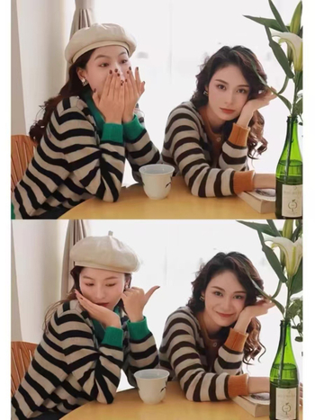 Cardigan din lână, cu dungi, croială lejeră, guler rotund, mâneci lungi, tricotat