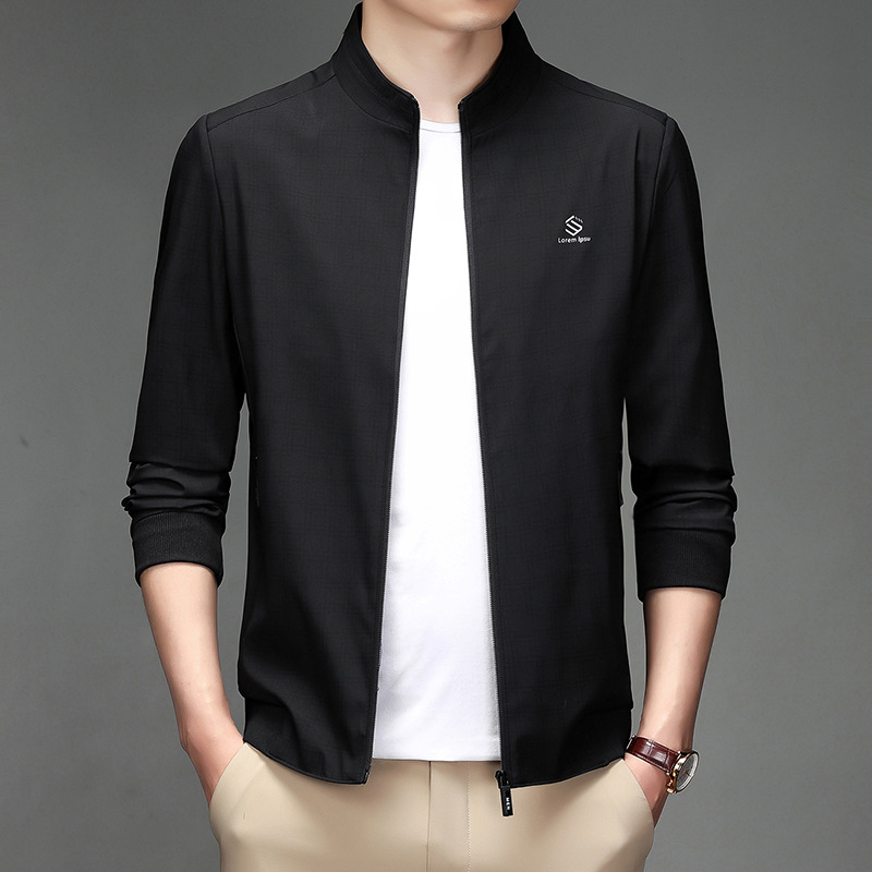 Geacă de toamnă pentru bărbați, cu guler înalt și fermoar, model pătrățos (material poliester; căptușeală 100% poliester; croială lejeră; mâneci lungi)