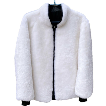 Мъжко яке от овча кожа със подплата, зимно, свободен силует, стойков яка и цип, странични джобове