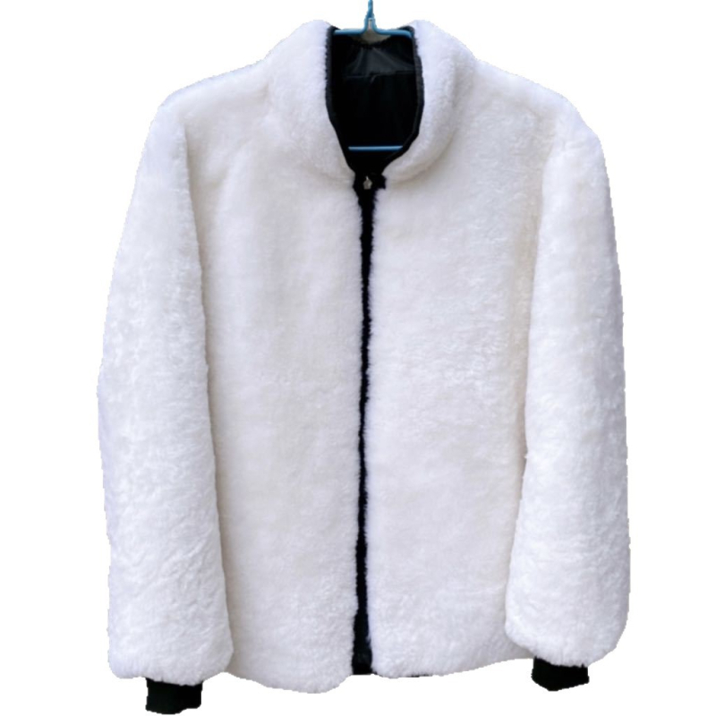 Мъжко яке от овча кожа със подплата, зимно, свободен силует, стойков яка и цип, странични джобове