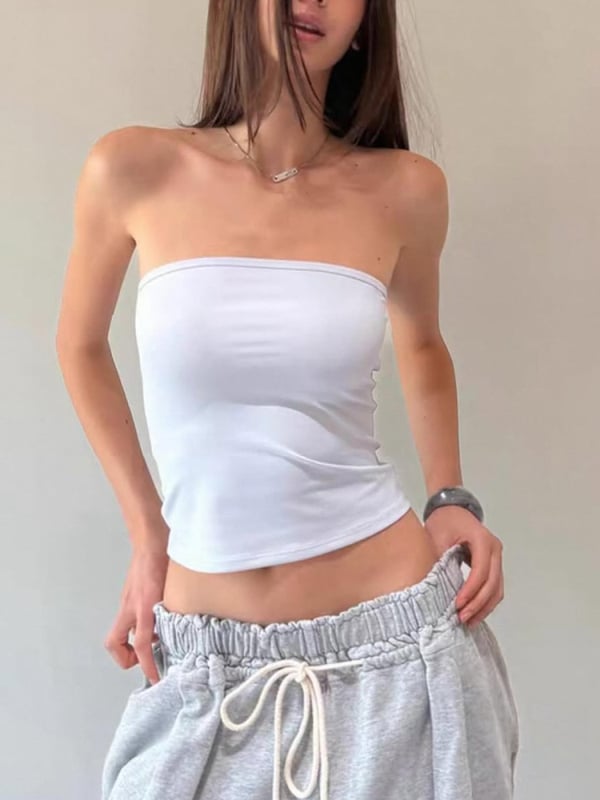 Wild топ без презрамки за бюст, тънък силует, ултра къс дизайн ≤40 cm, полиестер с нейлон и спандекс, едноцветен модел