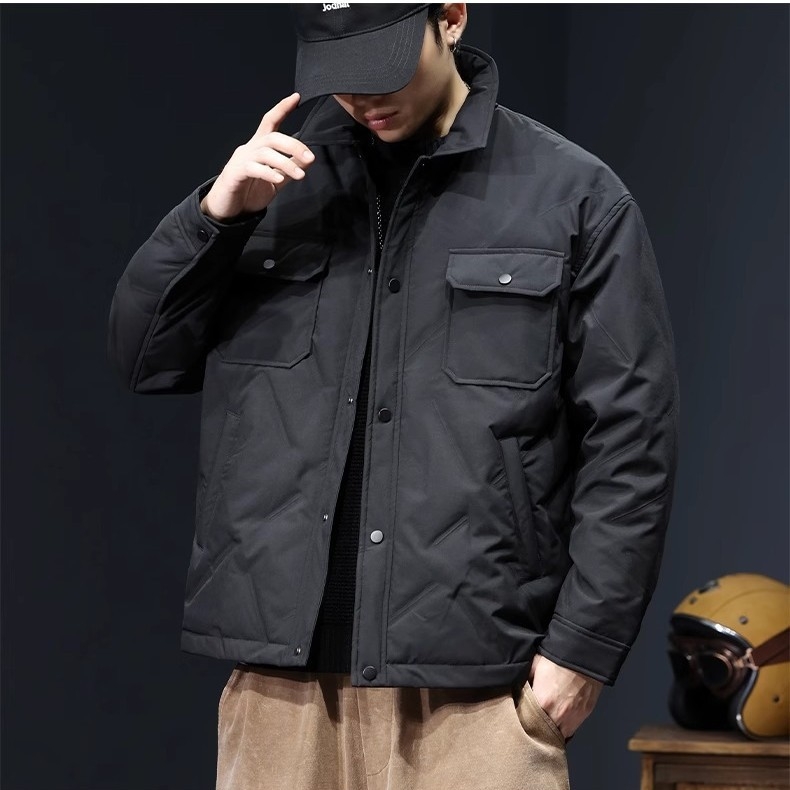 Muška down jakna, plus veličina, zima — topla i debela; punilo: bijeli patka down; materijal: poliester; podstava: poliester; toplinska izolacija