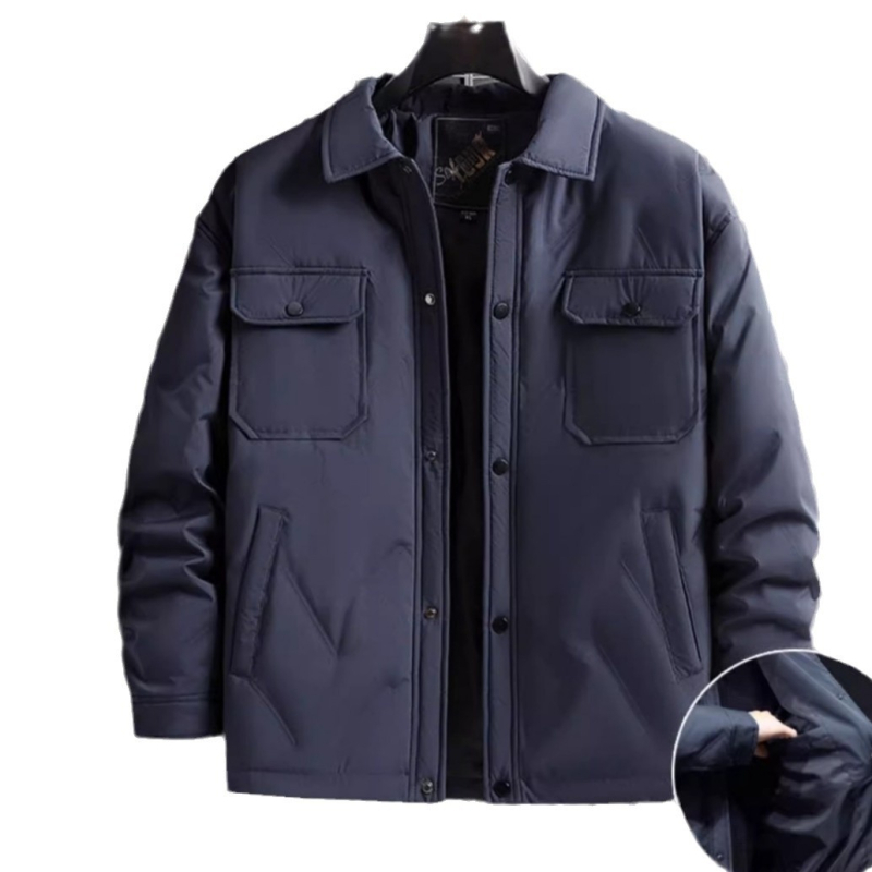 Muška down jakna, plus veličina, zima — topla i debela; punilo: bijeli patka down; materijal: poliester; podstava: poliester; toplinska izolacija