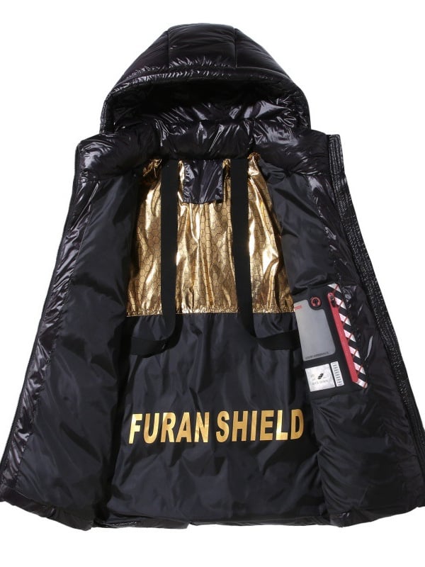 Muška jakna od bijelog pačjeg perja, punilo 550, udio perja 76–80%, otporna na vjetar, stojeći ovratnik, zip, debela