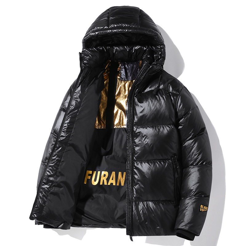 Muška jakna od bijelog pačjeg perja, punilo 550, udio perja 76–80%, otporna na vjetar, stojeći ovratnik, zip, debela