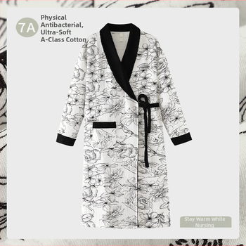 Popôrodná nočná košeľa na dojčenie, 100% bavlna, antibakteriálna, kimono štýl, dlhé rukávy