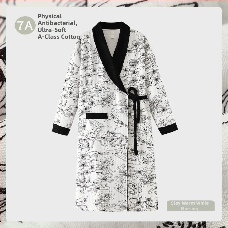Popôrodná nočná košeľa na dojčenie, 100% bavlna, antibakteriálna, kimono štýl, dlhé rukávy