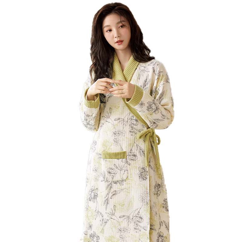 Postporođajna noćna haljina za dojenje, 100% pamuk, antibakterijski, kimono stil, dugi rukavi