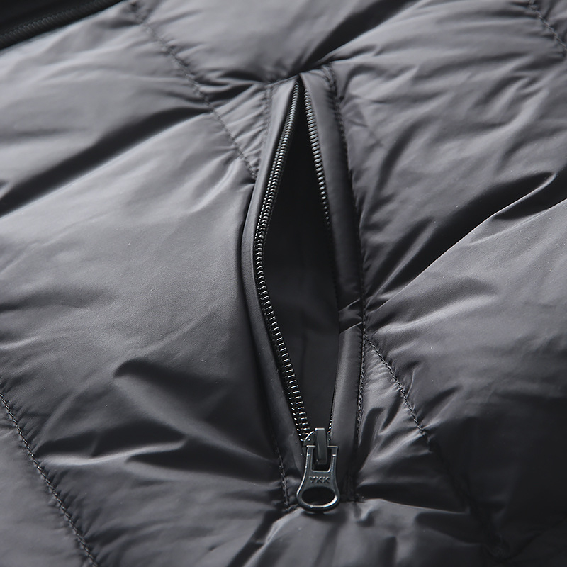 Muška down jakna Stand-Up ovratnikom – bijeli gusji down >91% sadržaj, corduroy tkanina, glavni materijal polipropilen, produžena duljina, lagana zaštita od hladnoće (-5°C do 0°C)