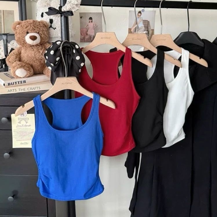 I-образна жилетка с подплънка за бюст, ежедневен стил, кратка дължина, едноцветен модел, вискозен плат, 90–95% вискоза