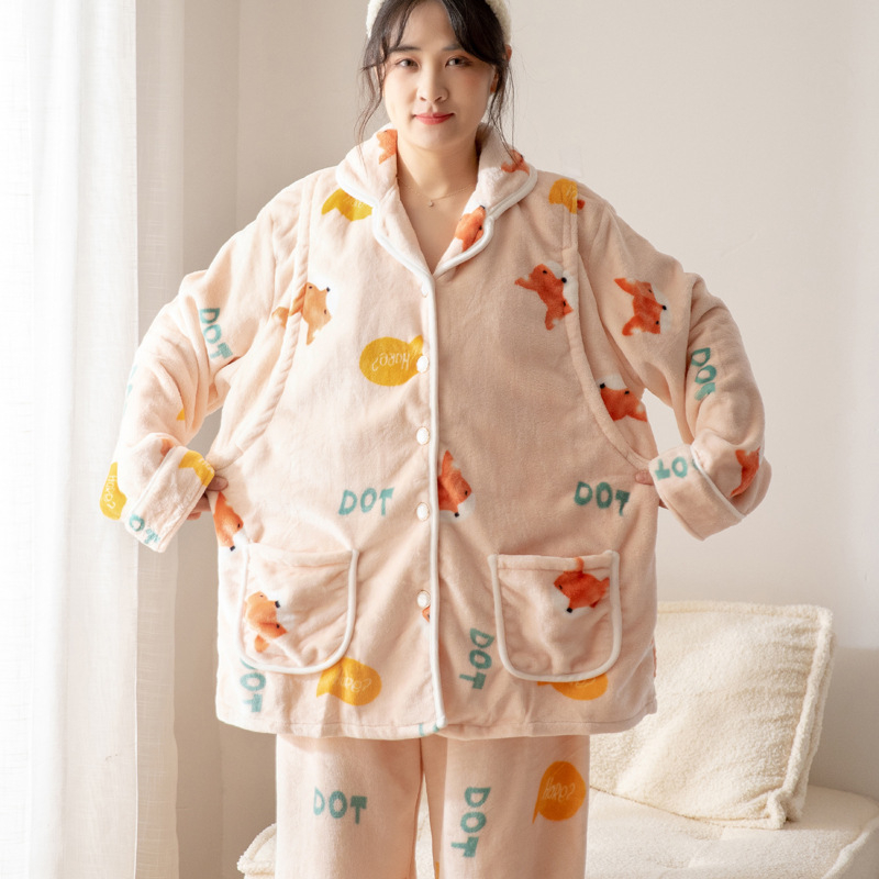 Zimske flanelne pidžame za trudnice s cartoon printom, dugi rukavi, hlače, poliester 80–90%