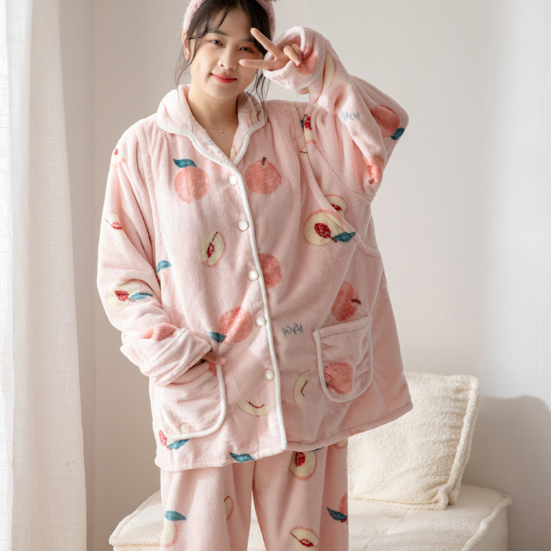 Zimske flanelne pidžame za trudnice s cartoon printom, dugi rukavi, hlače, poliester 80–90%