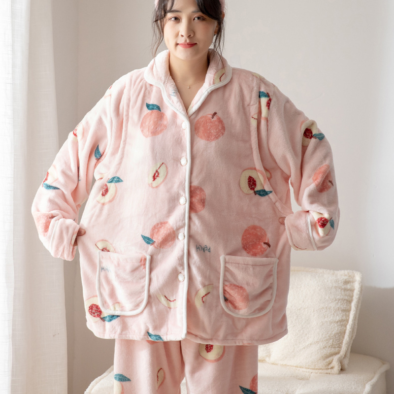 Zimske flanelne pidžame za trudnice s cartoon printom, dugi rukavi, hlače, poliester 80–90%