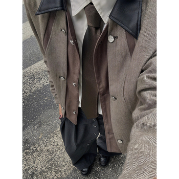 Jachetă bărbătească de toamnă cu imprimeu geometric, două piese, poliester, fermoar, croială lejeră