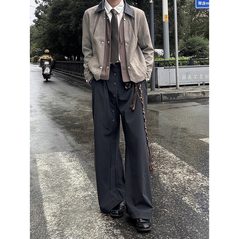 Jachetă bărbătească de toamnă cu imprimeu geometric, două piese, poliester, fermoar, croială lejeră