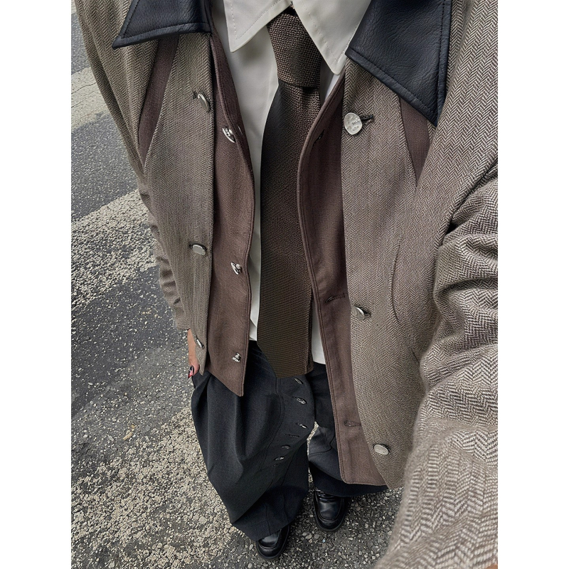 Jachetă bărbătească de toamnă cu imprimeu geometric, două piese, poliester, fermoar, croială lejeră