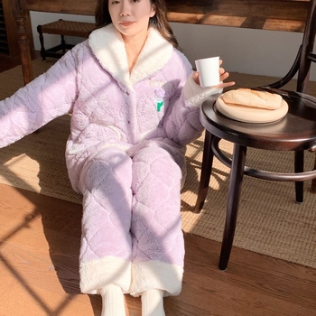 Trudničarske pidžame s kardiganom – koralni pliš, trostruko quilted, 100% poliester, ekstra debela zimska pidžama s dugim rukavima i hlače