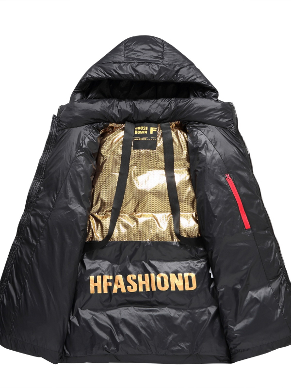 Muška zimska jakna s kapuljom, punjena guščjim perjem, zatvarač na zip, debela verzija