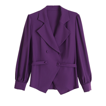 Ženski elegantni sako-košulja s ovratnikom i uskim strukom, poliester, 3D efekt, kolaz detalj