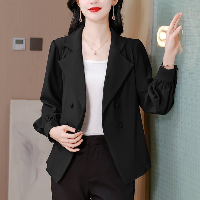 Ženski elegantni sako-košulja s ovratnikom i uskim strukom, poliester, 3D efekt, kolaz detalj