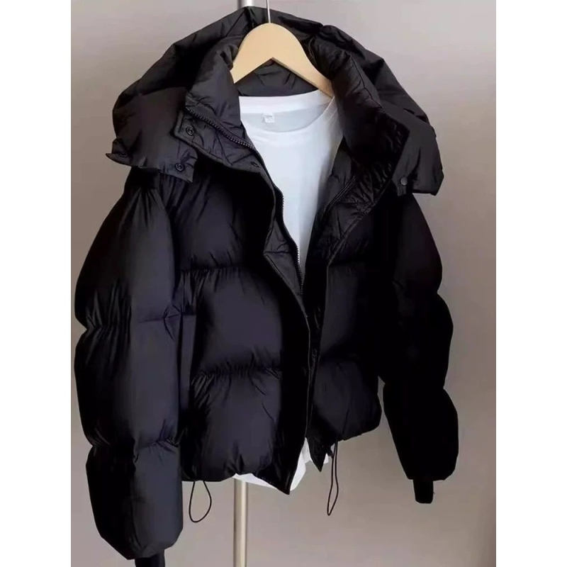 Ženska kratka jakna s perjem od patke, kapuljača, debeli kroj, chenille tkanina s elastanom, punjenje 101–200 g, udio perja 65–70%