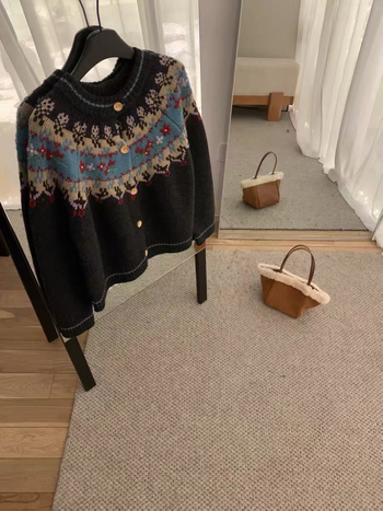 Nordic Fair Isle pleteni kardigan, vintage žakard uzorak, nježan stil, mala veličina, jesensko-zimski božićni džemper za žene