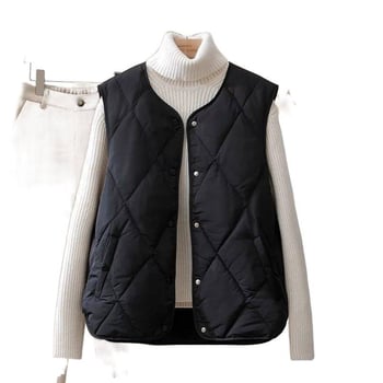 Dámska ľahká vesta z down-cotton, bez goliera, s V výstrihom, zips, normálna dĺžka 50–65 cm, hlavná tkanina: Rayon 80–90% (Výplň: Iné)