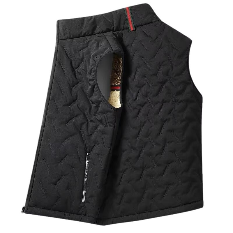 Prošivena vesta s flisom, Corduroy tkanina, prugasti uzorak, stojeći ovratnik, dvostruko kopčanje, zimska radna vesta