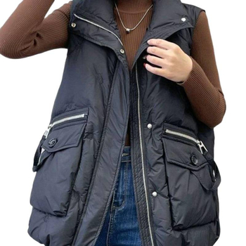 Dámska vesta s výplňou z peria a bavlny, kórejský štýl, golier polo, voľný strih, dĺžka 50–65 cm