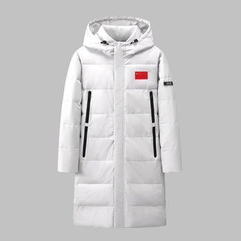 Duga zimska jakna s punom gusjih perja, 360 punjenje, kašmir 36–40%, vjetrootpornost i otpornost na hladnoću, kapuljača, zatvarač, podstava od poliester