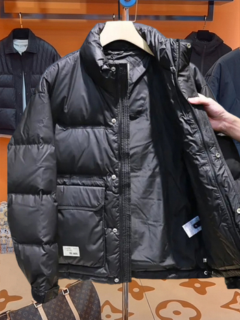 Muška kratka jakna s PU kožom, debeli nadjev od bijelog patka, topla, stojeći ovratnik, zatvarač, zimski casual