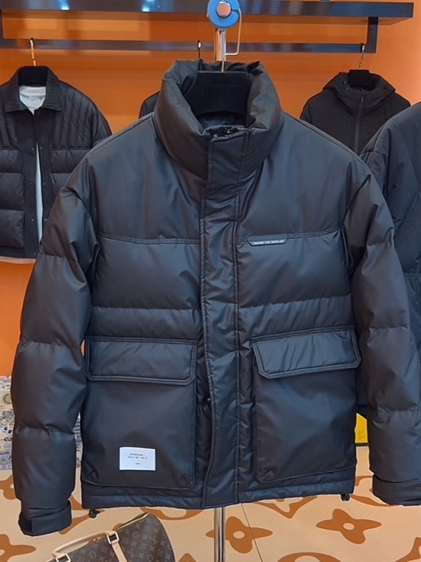 Muška kratka jakna s PU kožom, debeli nadjev od bijelog patka, topla, stojeći ovratnik, zatvarač, zimski casual