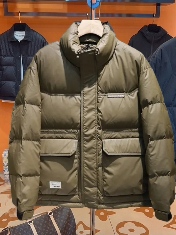 Muška kratka jakna s PU kožom, debeli nadjev od bijelog patka, topla, stojeći ovratnik, zatvarač, zimski casual