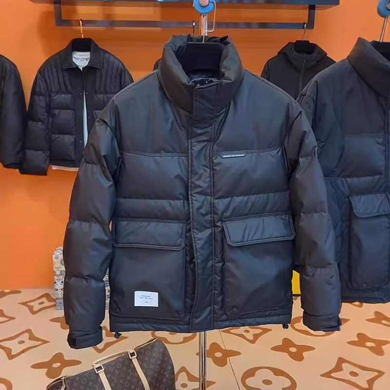 Muška kratka jakna s PU kožom, debeli nadjev od bijelog patka, topla, stojeći ovratnik, zatvarač, zimski casual