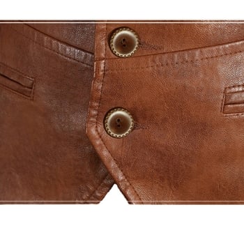 Pánska PU kožená vesta, štíhly strih, V-krk, jednoradové zapínanie, retro kardigán štýl, štyri sezóny