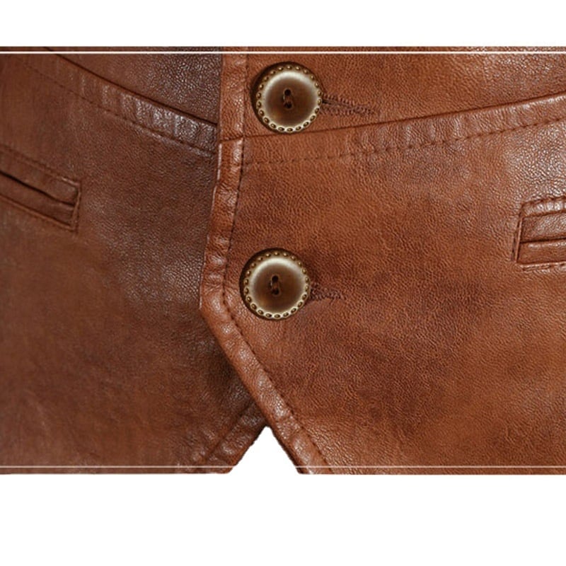 Pánska PU kožená vesta, štíhly strih, V-krk, jednoradové zapínanie, retro kardigán štýl, štyri sezóny