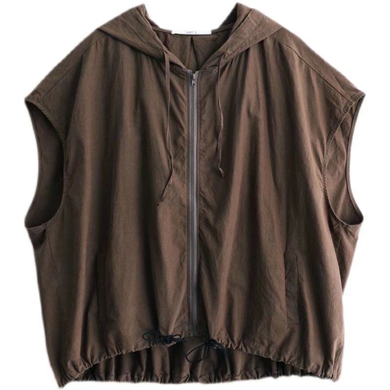 Ženska kapuljačasta vest ležernog kroja, poliester, kratka duljina, zip, retro stil književnosti i umjetnosti
